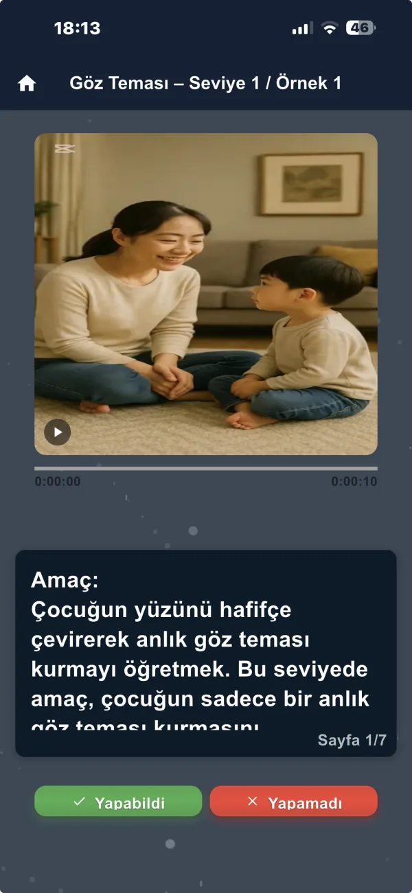Göz teması ABA çalışma ekranı