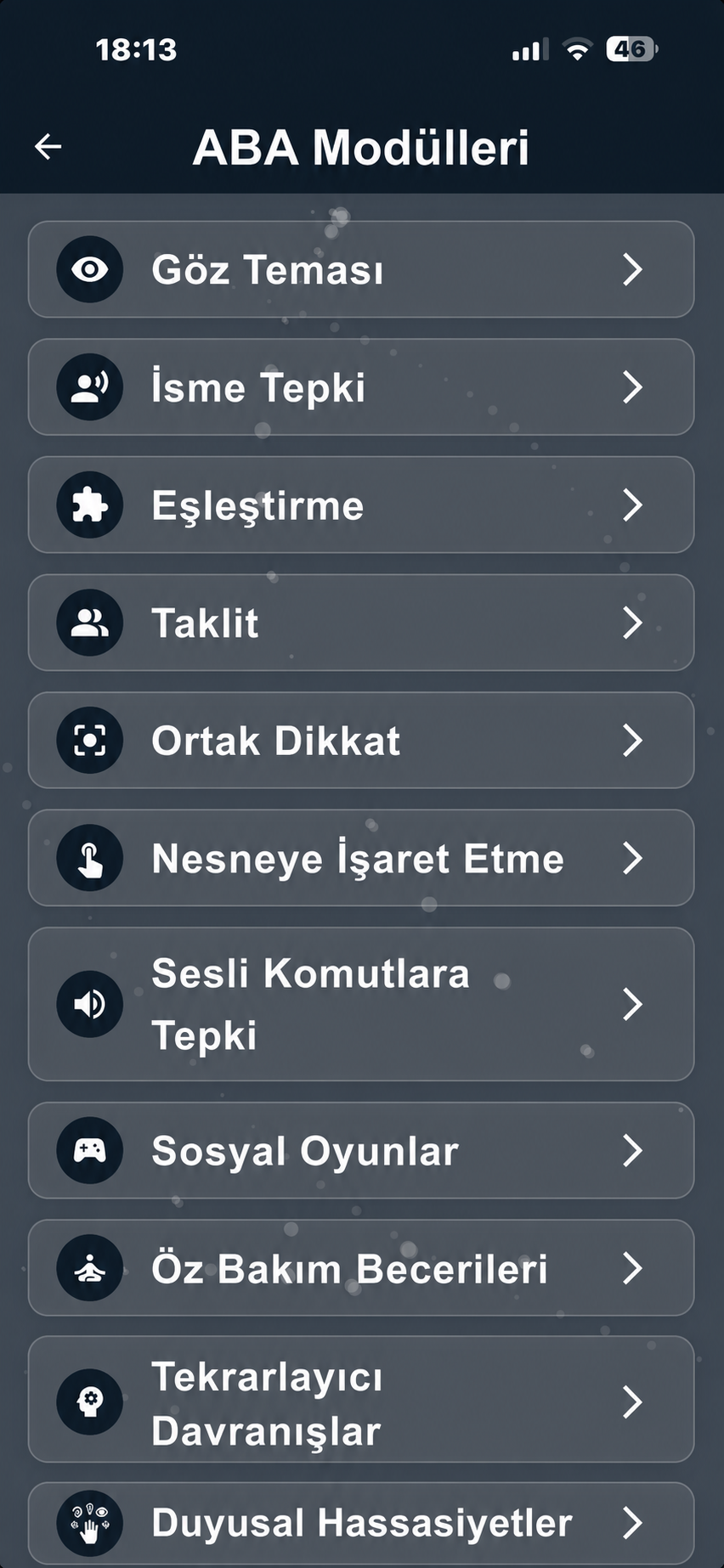Umut Rotası uygulamasındaki 11 ABA eğitim modülünün eksiksiz listesi